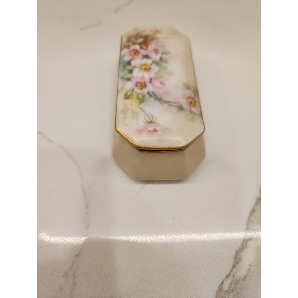 Vintage Limoges France Lidded Trinket Box Pink Wild Roses Hand Painted 3 3/4" - Picture 5 of 10